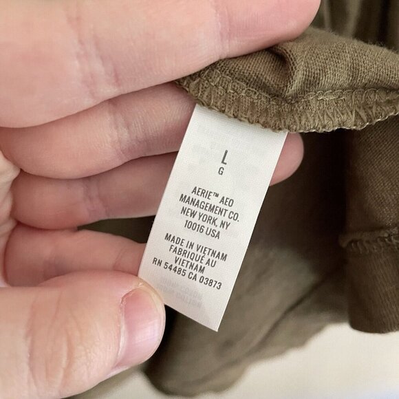 Aerie Women L Olive Green Cotton Casual Long Sleeve Side Tie T-Shirt Dress - Picture 10 of 12